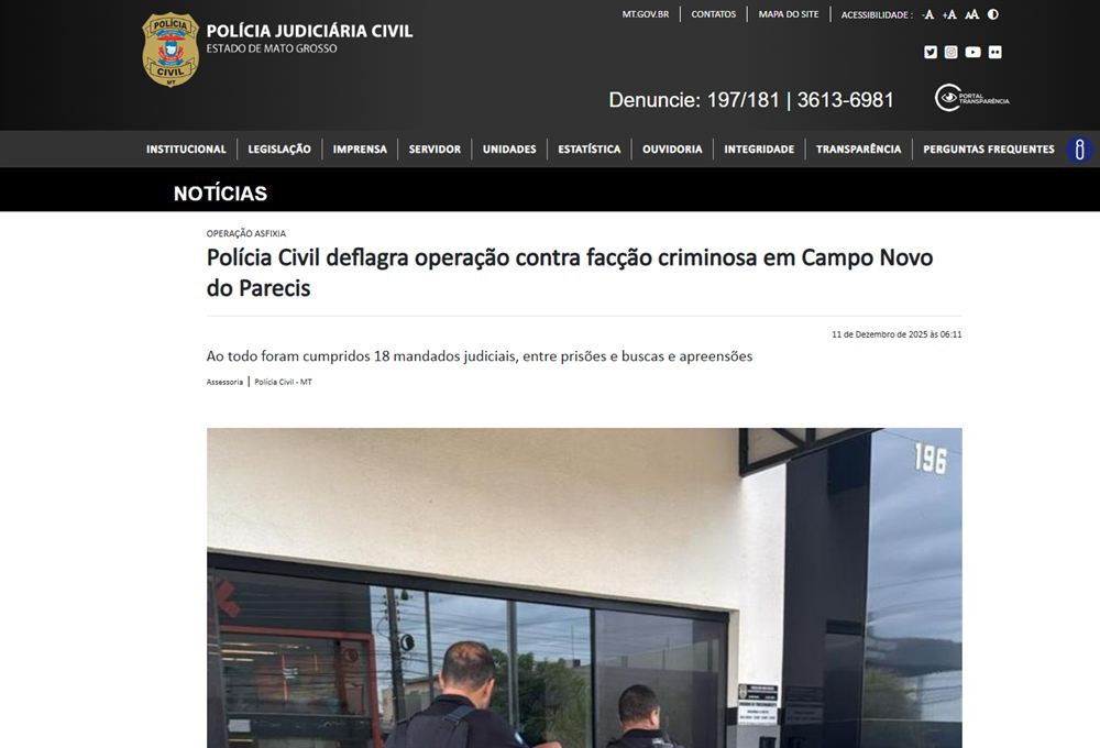 Notícia da Operação Asfixia
