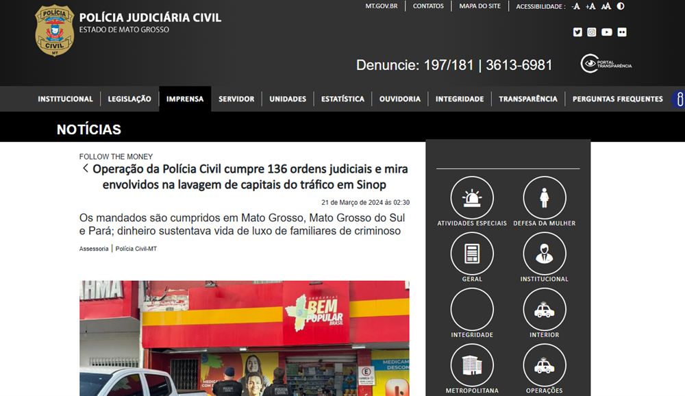 Notícia da Operação Follow the Money